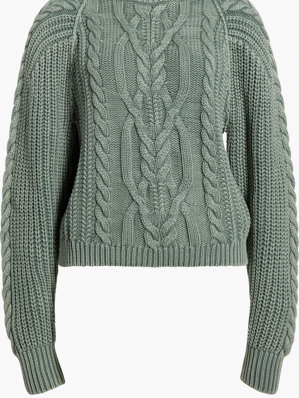 Free People Cotton Cable Knit Crewneck Sweater - Sage Green NWT